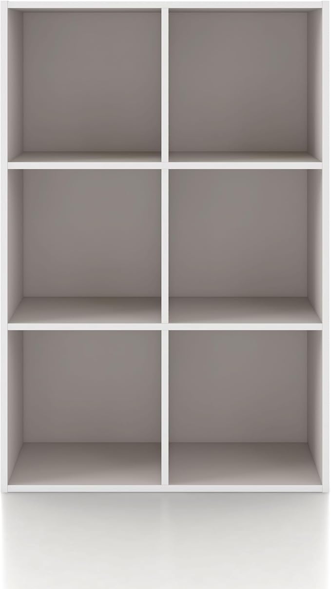Homes: Inside + Out Apexa 6-Cube Storage Organizer Shelves, Stackable Wood Bookcase Fits Cubby Bins for Organization, Dorm Teen Room Decor & Home Office, Taupe Grey