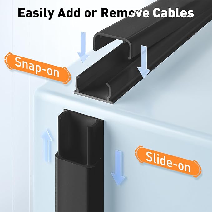 Delamu Cord Hider, 142in Cable Hider, Cord Covers for 2-3 Wires on Wall, Wire Covers for Cords, Wire Hiders for TV on Wall, Easier Setup Cable Cover Cable Management, W0.94 H0.47in, Black