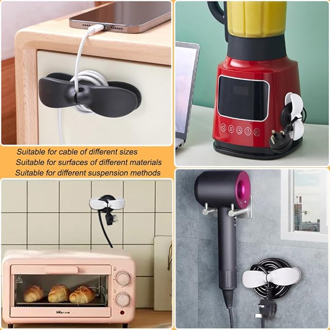 SisBroo Cord Organizer for Appliances, 10PCS Kitchen Appliance Cord Winder Cable Organizer, Cord Holder Cord Wrapper for Appliances Stick on Pressure Cooker, Mixer, Blender, Coffee Maker, Air Fryer