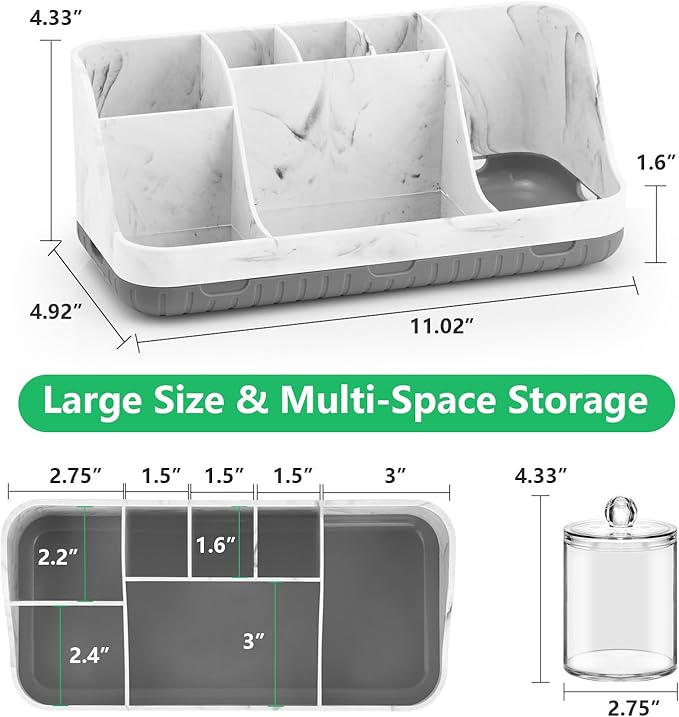Bathroom Toothbrush Holder Set with 2 Pack Qtip Holder Dispenser, Grey