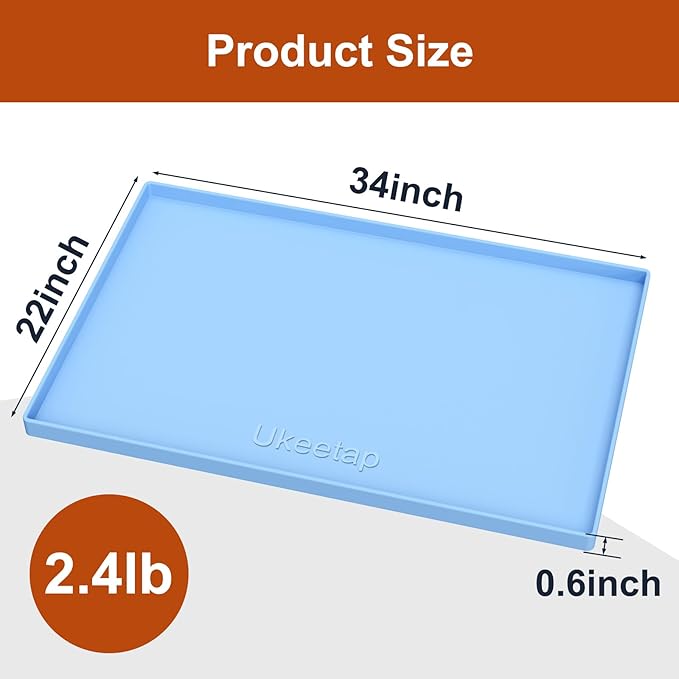 Extra Thick Silicone Mat Waterproof with Raised Edge 34" x 22", Blue