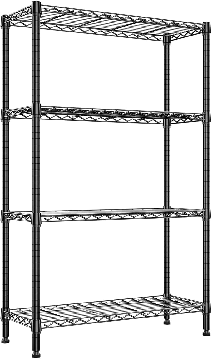 IZEUK 4-Tier Heavy Duty Steel Storage Shelving Unit, Metal Wire Rack for Kitchen, Pantry, Cloakroom, or Office Organization, 1000 lbs Capacity, Black, 13.8" D x 35.4" W x 59.5" H