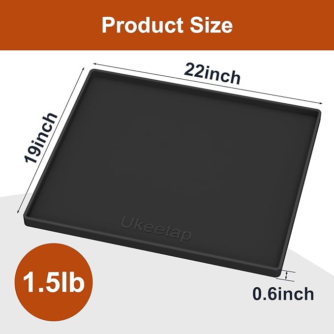 Extra Thick Silicone Mat Waterproof with Raised Edge 22" x 19", Black