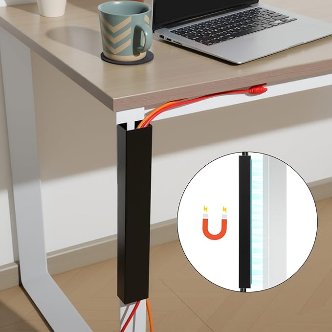Blulu 2 Pack Steel Magnetic 14 Inch Cable Management Channel for Under Desk Leg Vertical Wire Hider Cover Cable Desk Organizer No Drill Cord Organizer Cord Hider Management for Home Office (Black)