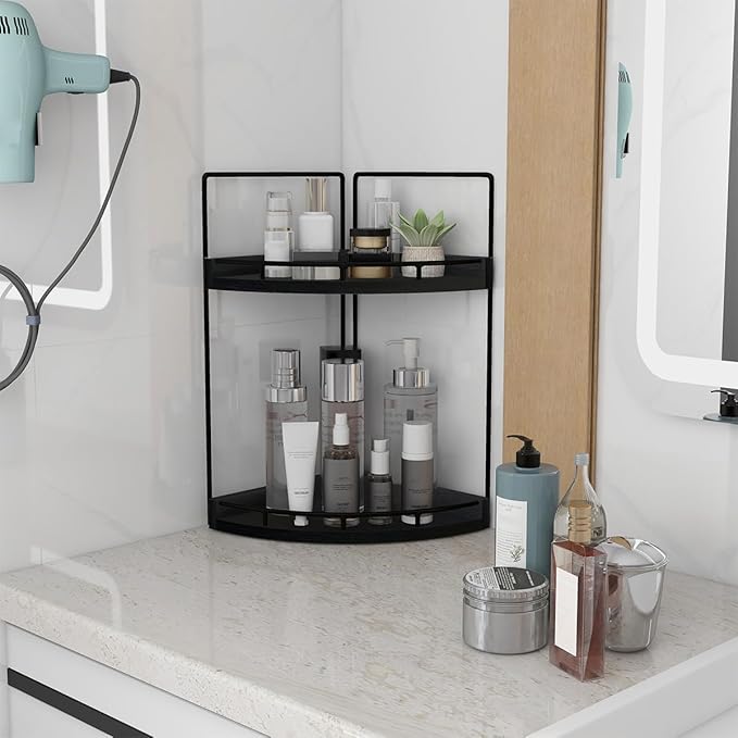 2-Tier Bathroom Counter Organizer, Vanity Counter Corner Shelf, Skincare, Black