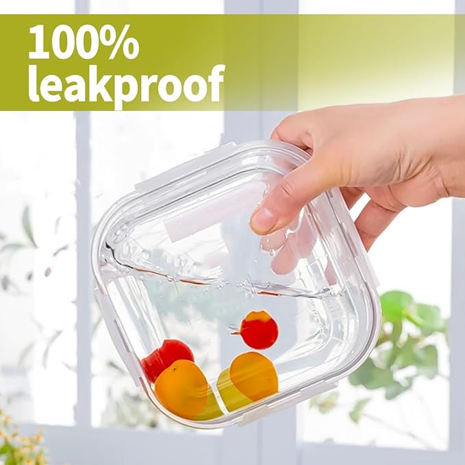 16oz Square Glass Food Storage Containers With Lids, 2 Cup Square Glass Food Containers With Lids, BPA free Small Meal Prep Bowls for leftovers, Dishwasher, Freezer Safe (8Pack)
