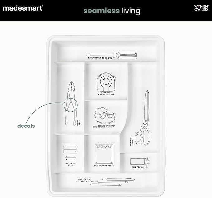 Madesmart 13-Compartment Junk Drawer Organizer with Sliding Top Tray