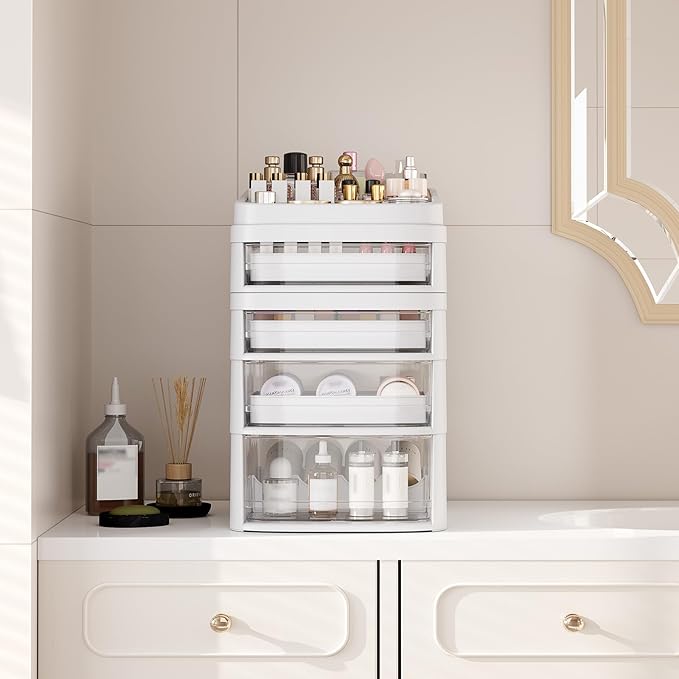 Rolling Cart with 4 Drawers, Clear Plastic Drawer Organizers