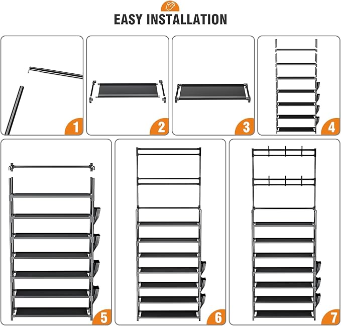 OYREL Shoe Rack 7 Tier Shoe Organizer Storage 21-28 Pairs Closet Shoes Rack for Front Door Entrance Shoe Rack Organizer with Hooks Side Pocket Entryway Large Capacity Shoe Shelf Tower Garage