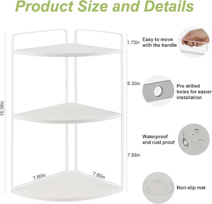 3 Tier Corner Bathroom Counter Organizer, Countertop Organizer, Makeup Organizer Countertop, Bathroom Storage Sink Shelf, Wooden and Metal Counter Shelf (Large Capacity-White)