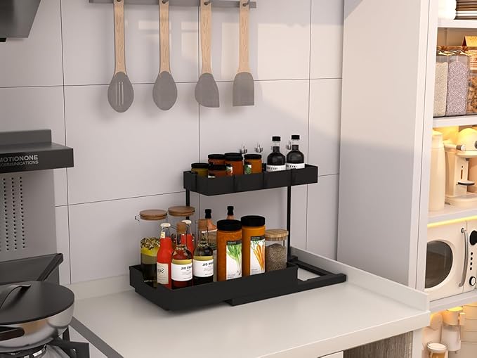 SOURCE 2 Pack Under Sink Organizer 2 Tier Sliding Cabinet Organizers
