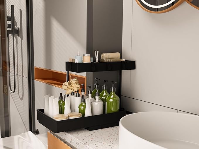 SOURCE 2 Pack Under Sink Organizer 2 Tier Sliding Cabinet Organizers