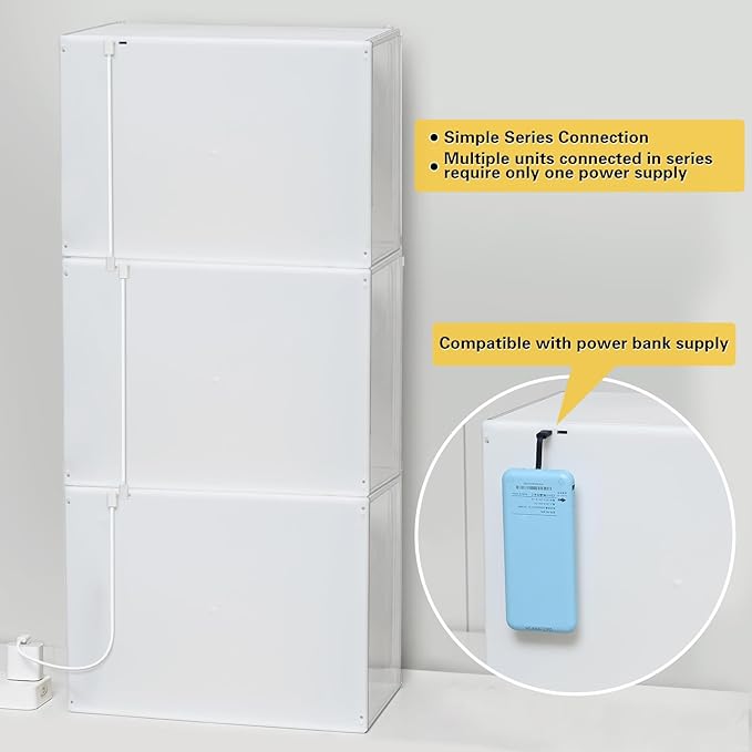 GUDEMAY Clear Showcase with Light, Stackable Acrylic Display Case for Collectibles, Figures, Shoes, Toys & Jewelry, Dustproof Storage Box - Support Voice Control Lighting