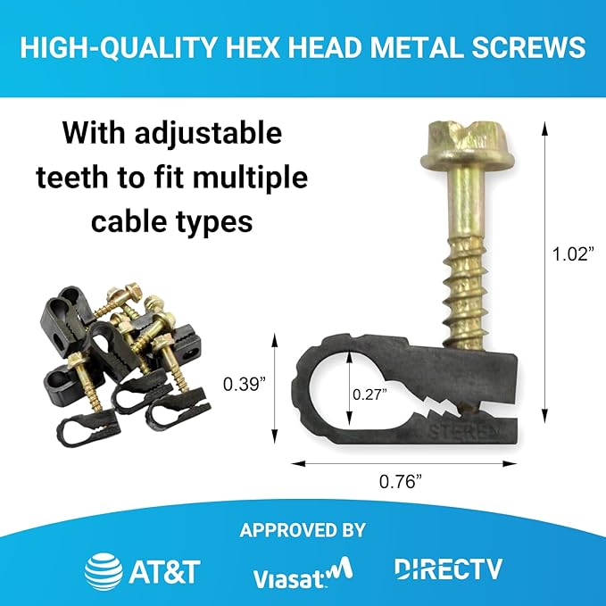 Coaxial Cable Clips, Cable Holder, Wire Clips, 100 Pack