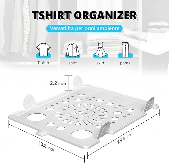 Accenter 10Pc Stackable Closet Organizer & Shirt Folder Board Bundle Tshirt Organizer for Closet Organizers and Storage Clothes Folding Board for Closet Storage Suitable for Lightweight Clothing Black