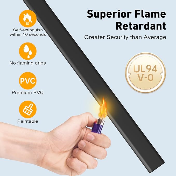 Delamu Cord Hider, 142in Cable Hider, Cord Covers for 2-3 Wires on Wall, Wire Covers for Cords, Wire Hiders for TV on Wall, Easier Setup Cable Cover Cable Management, W0.94 H0.47in, Black