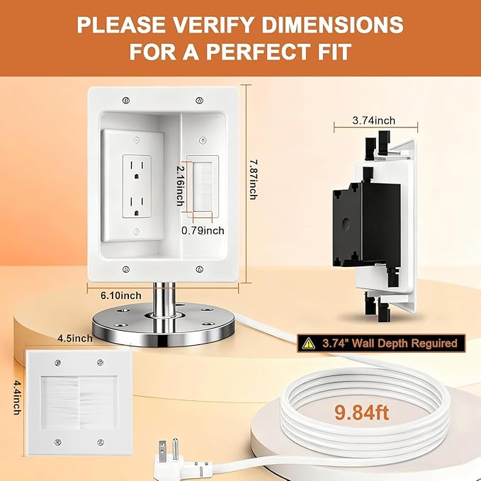 In Wall Cable Management Kit with Recessed Tv Outlet Box-Two-Hole Socket