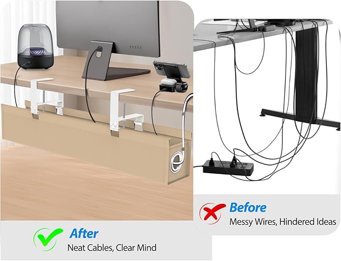 [Upgraded] Large Under Desk Cable Management Tray No Drill, Suolaao 30" Cord Organizer with Oxford Fabric, Clamp Mount, Holds 30 lbs, Large Cable Rack for Gaming & Home Office Standing Desk