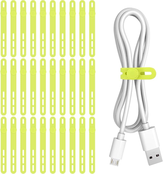 Donruby 30Pcs Silicone Cable Ties - Reusable & Washable with Adjustable Locking Buckles, High Elasticity Cable Management Straps for Home, Office, School, Travel Essential Cord Organizer (Light Green)
