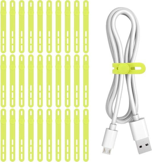 30Pcs Silicone Cable Ties, Light Green