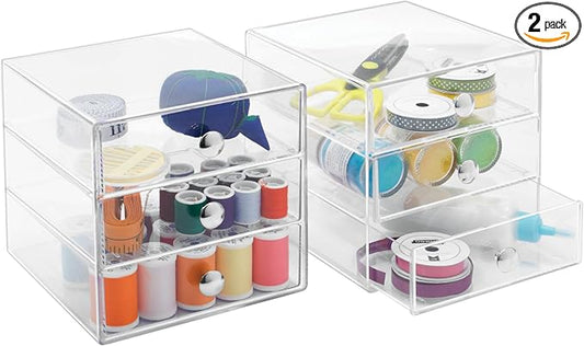Stackable 3-Drawer Makeup Organizer for Bathroom or Vanity Storage, Set of 2