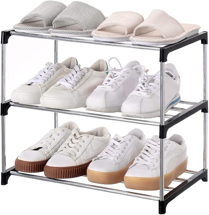 Stackable Small Shoe Rack, Entryway, 3-Tier, Black
