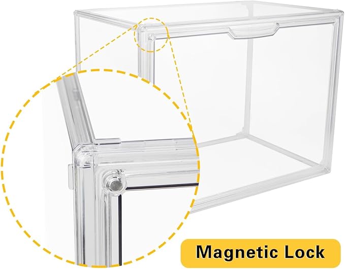 GUDEMAY Clear Stackable Plastic Storage Bins with Magnetic Lid, Dustproof Book & Cosmetic Display Cases, Large Figures Collectibles Showcase, Shoe Box, Protection Organizer (L, Count, 5)