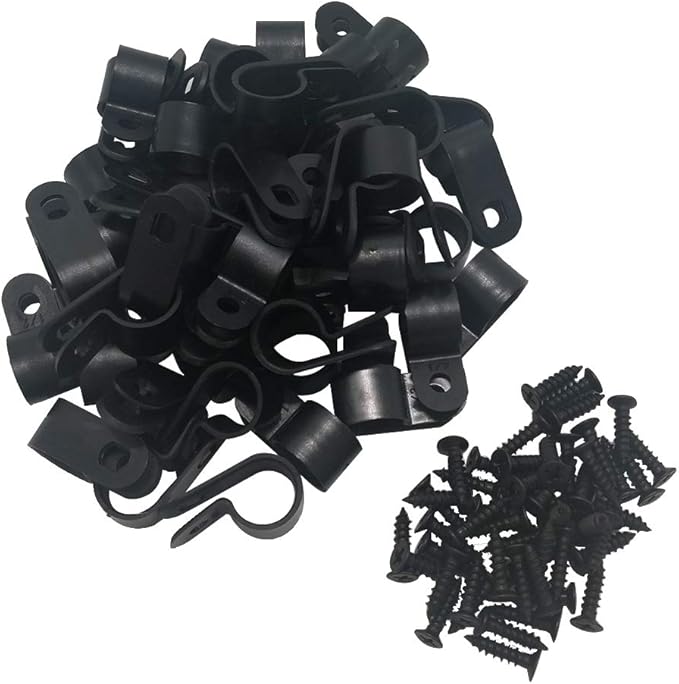 Cable Clamp R-Type Cable Clip Wire Clamp 1/2" Nylon Screw Mounting Cord Fastener