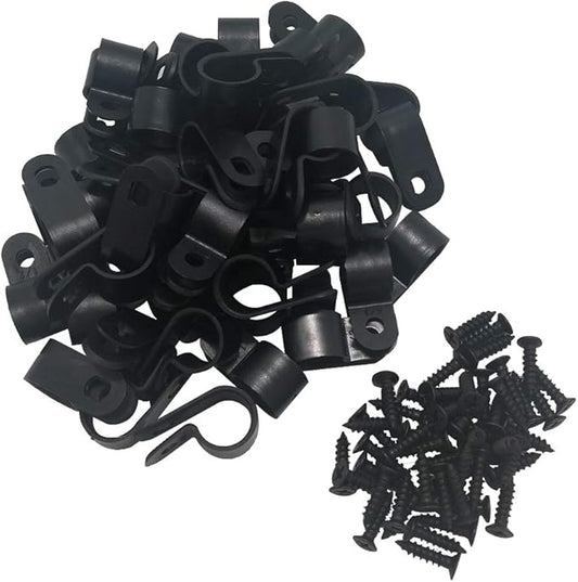 Cable Clamp R-Type Cable Clip Wire Clamp 1/2" Nylon Screw Mounting Cord Fastener
