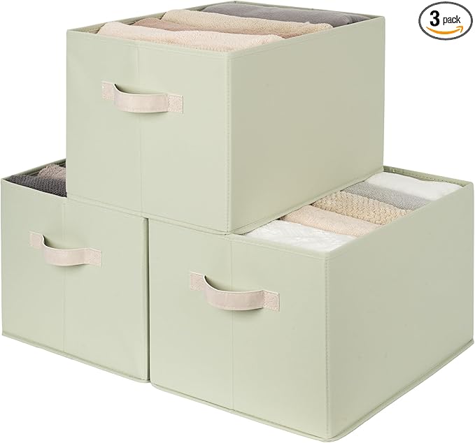StorageWorks Storage Basket for Shelves, Closet Organizers and Storage Baskets, Organization and Storage Bins for Closet, Fabric Organizer Bins for Clothes Storage, Light Green, Extra Large, 3-Pack