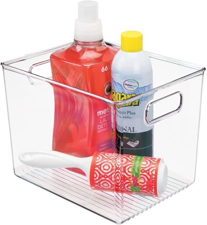 mDesign Plastic Modern Kitchen, Pantry Food Storage Container Bin w/ Handles - Cabinet, Fridge/Freezer, Countertop Organizer - Snacks/Drink/Appliances; Ligne Collection, Clear, 10x8x7.75 (Pack of 1)