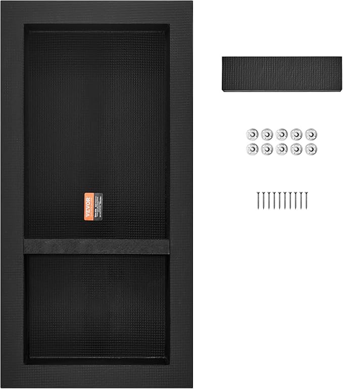 VEVOR Shower Niche Ready for Tile 16" x 32", Double Shelf Organizer, Square Corners Wall-inserted Niche Recessed, Sealed Protection Modern Soap Storage Niche for Shower Bathroom, Black
