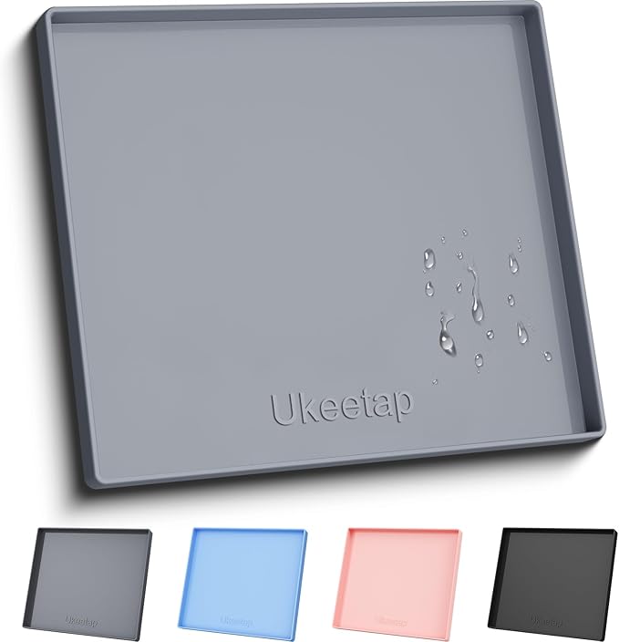 Extra Thick Silicone Mat Waterproof with Raised Edge 22" x 19", Gray