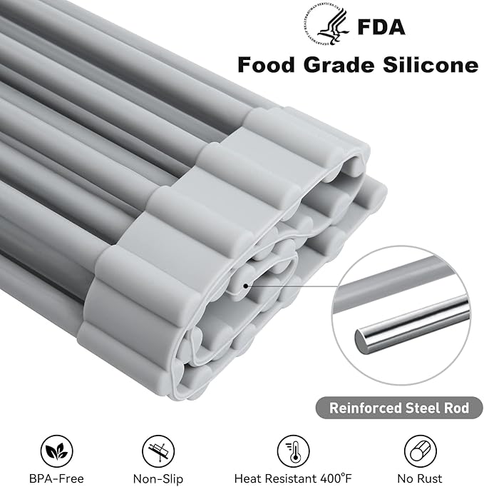 Roll Up Dish Drying Rack, Light Gray