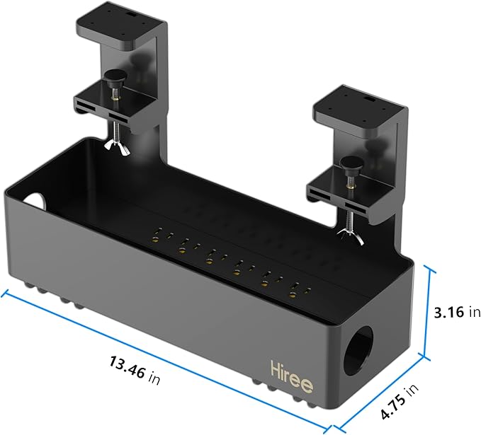 Under Desk Cable Management Tray with 6 AC Power Outlet and Clamp Mount, No Drill Cord Storage Organizers for Wire Management, Standing Desk, Computer Cord Rack for Office & Home (Black)