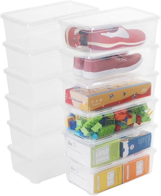 Clear Shoe Boxes 12 Pcs Plastic Storage Bins with Latching Lid Rectangular