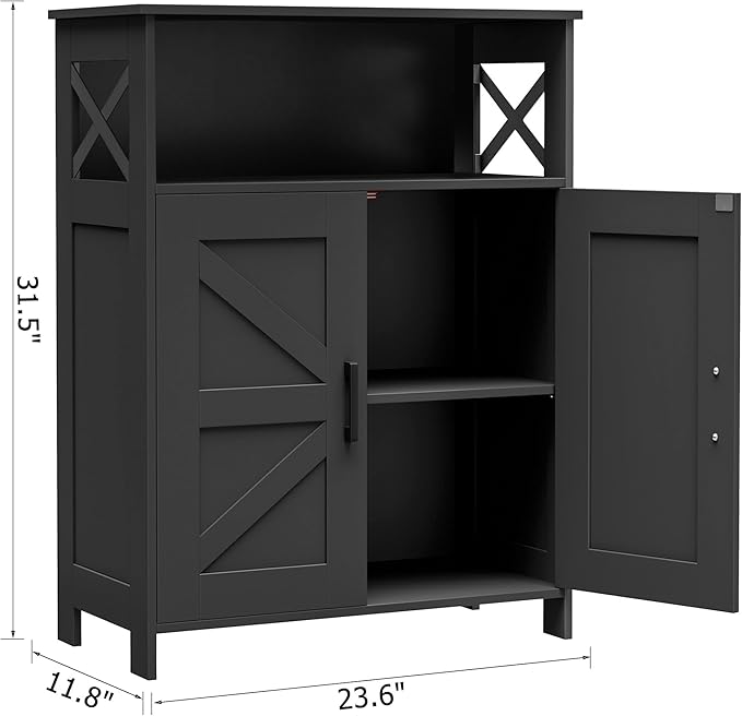 Homhedy Farmhouse Bathroom Storage Cabinet with 2 Doors, Toilet Paper Cabinet with Adjustable Shelf, Small Bathroom Cabinet for Kitchen/Laundry/Living Room, 11.8 x 23.6 x 31.5 Inches, Black
