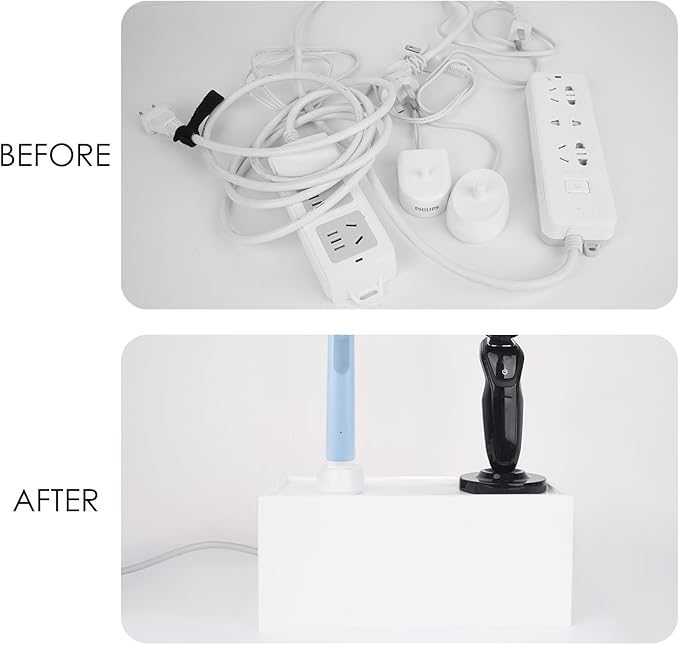 Linkidea Bathroom Cable Organizer Box for Electric Toothbrush & Razor Chargers, Cord Hider Storage Case, Countertop Clutter-Free Vanity Organizer (White)