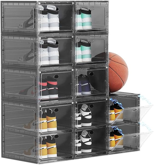 12 PACK Large Shoe Storage Boxes, Grey 12 Pack