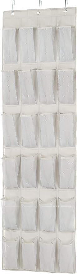 Amazon Basics 24 Medium Mesh Pocket Over-the-Door Hanging Shoe Organizer, Space Saving Shoe Storage, Light Grey | Over-the-Door