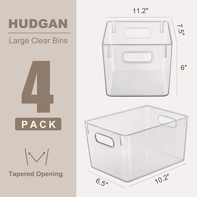 Hudgan 4 Packs Refrigerator Organizers and Storage , 4 Large Storage Containers for Pantry Organizers, Home Edit, Kitchen Cabinet, Refrigerator, Under Sink Organization, Bathroom, Office