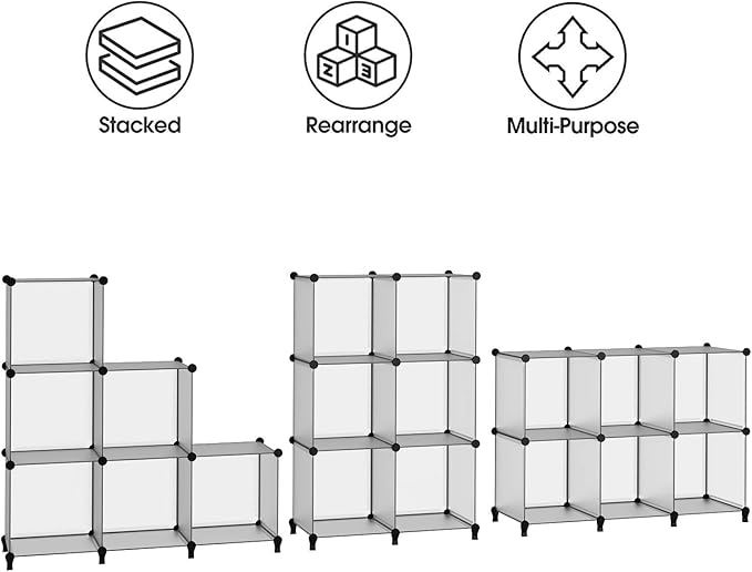 6 Light Grey Cube Storage Organizer, Modular Storage Shelf with Hammer