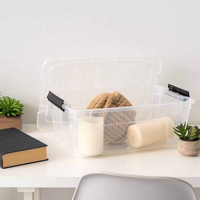 USA 13 QT Plastic Storage Box with Lid and Latches, 6 Pack, BPA-Free, Clear