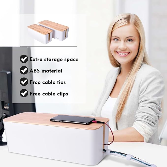 2 Pack Large Cable Management Box, White