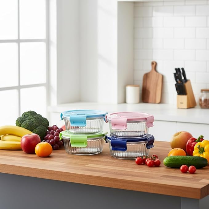 Small Round Glass Food Storage Containers with Lids