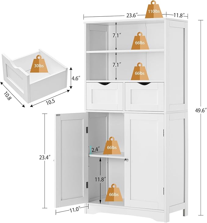 Tall Bathroom Cabinet, Storage Cabinet with Adjustable Shelves
