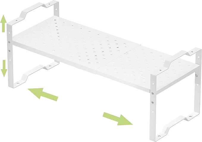 Jojocross Expandable Shelf for Cabinet Organizer Adjustable Stackable Spice Rack at Kitchen and Bathroom More, (1 Pack/White, Medium)