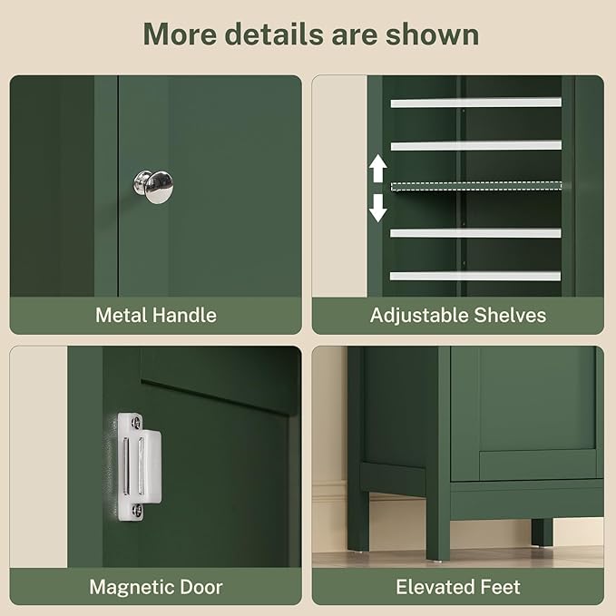 67" Tall Bathroom Cabinet with Adjustable Shelves and Doors, Green