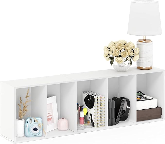 Furinno LUDER Book Shelf, 5-Tier Bookshelf, Bookcase with Open Shelves, White