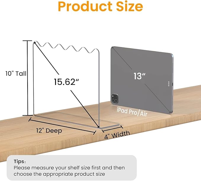 OKPOW Acrylic Shelf Dividers for Closet Organization - 10" Tall X 12" Deep Easy Installation Clothes Purses Organizer - Space-Saving Adjustable & Sturdy Clear Dividers for Wood Cabinet Shelves, 4 Pack